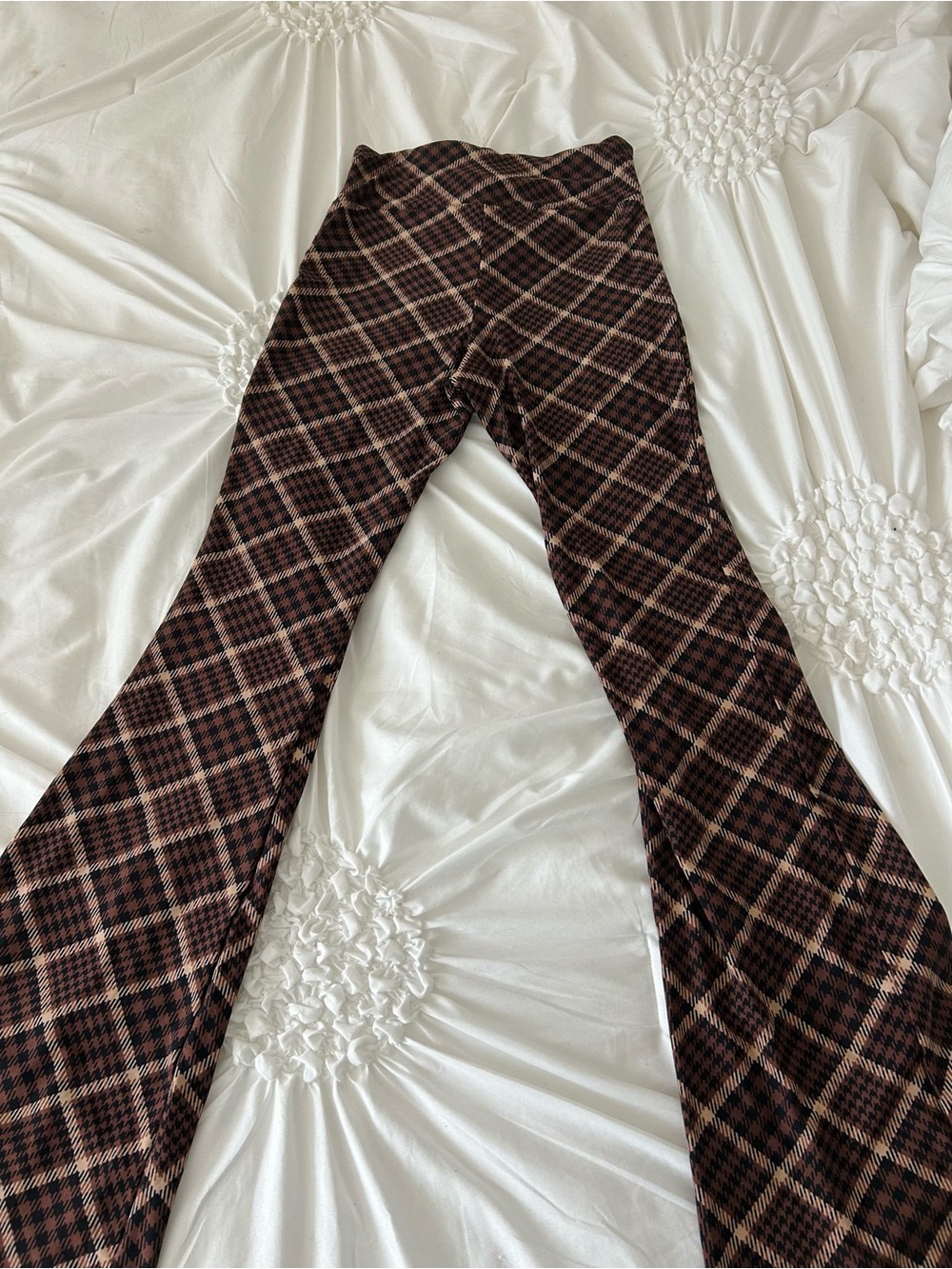 No Boundaries Brown Plaid Flared Leggings